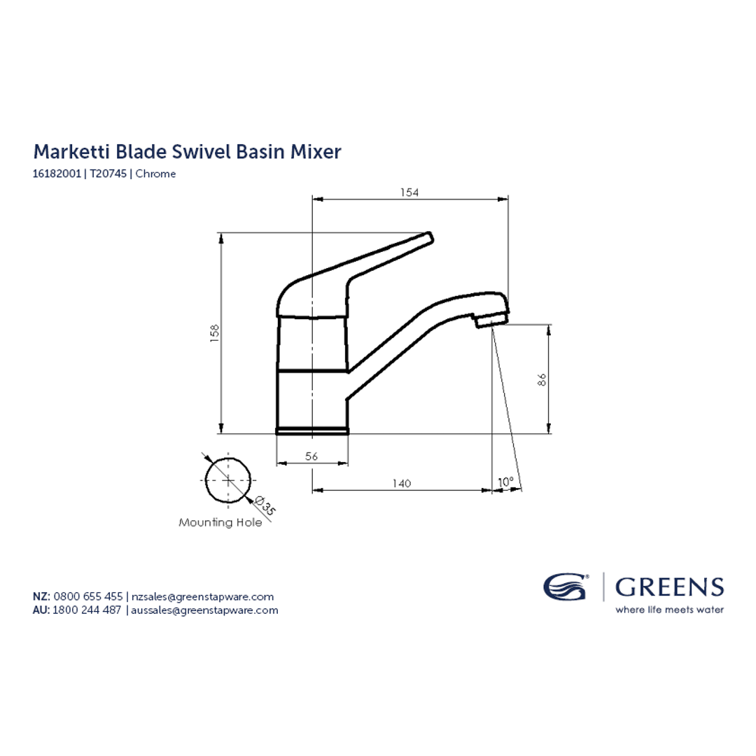 Greens Marketti Basin Mixer Chrome