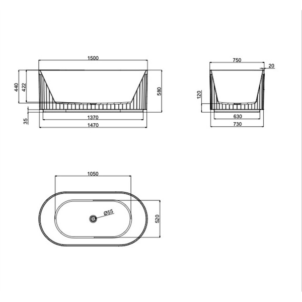 Linsol Georg 1500Mm Freestanding Bath With Overflow Gloss White