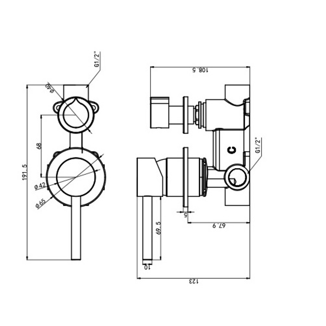 Linsol Gigi S3 2-Plate Wall Mixer With Divertor Aged Bronze