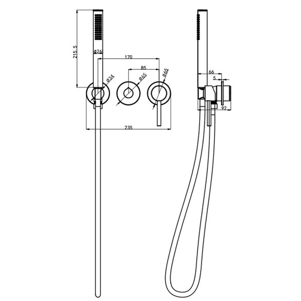 Linsol Gigi S3 3-Plate Wall Mixer With Hand Shower Aged Bronze