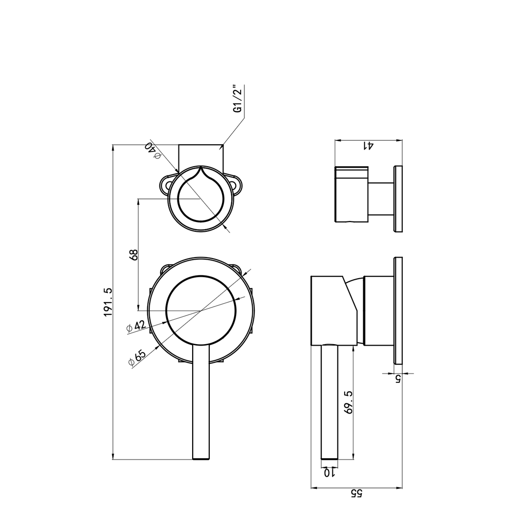 Linsol Gigi S3 2-Plate Wall Mixer With Divertor Trim Kit Gunmetal