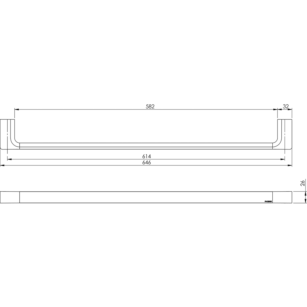 Phoenix Gloss Single Towel Rail 600Mm Brushed Carbon