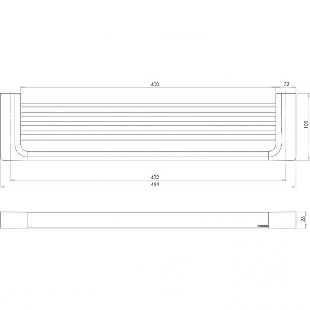 Phoenix Gloss Shower Shelf-Brushed Nickel 465mm