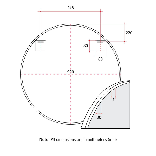 Thermogroup Georgia Round Black Framed Mirror - 900Mmø