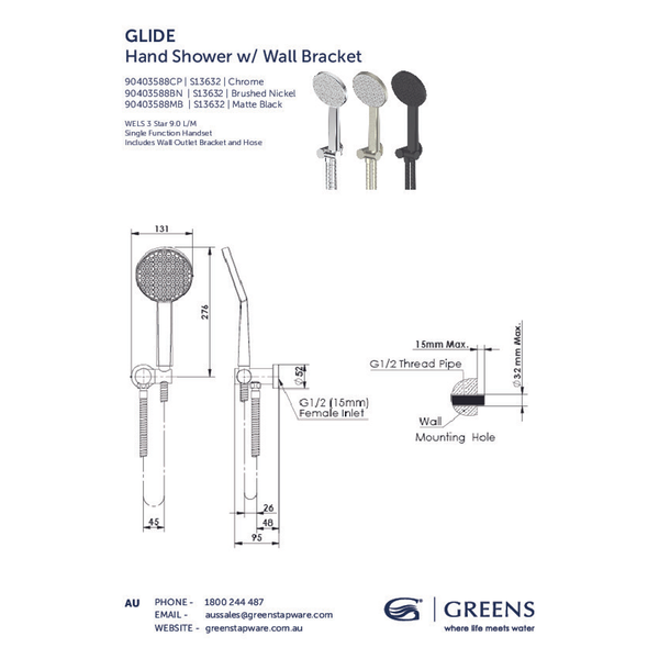 Greens Glide Rainboost Handshower Chrome