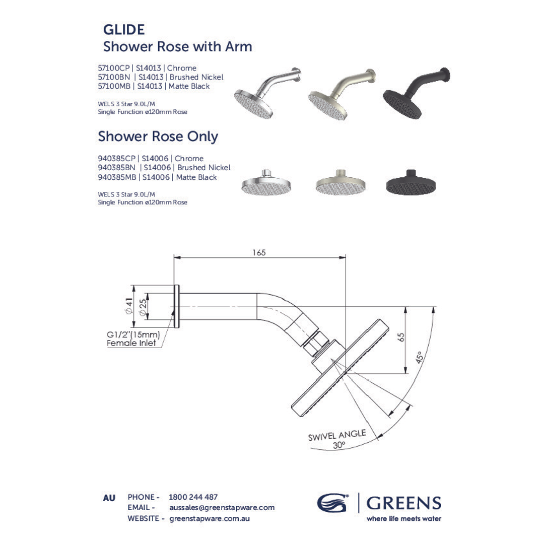 Greens Glide Rainboost Small Shower Rose Only Chrome