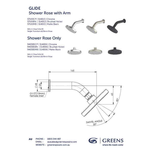 Greens Glide Rainboost Small Shower Rose Only Chrome