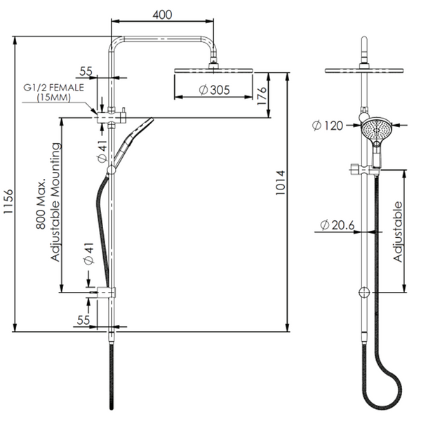 Greens Ashmore Bubblejet Twin Rail Shower Matte Black