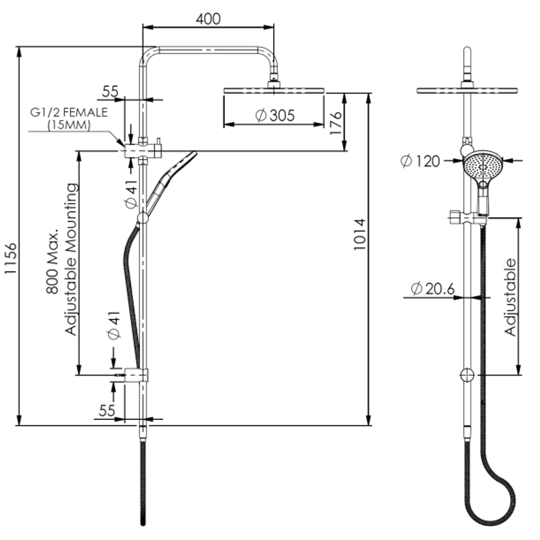 Greens Ashmore Bubblejet Twin Rail Shower Pvd Brushed Nickel