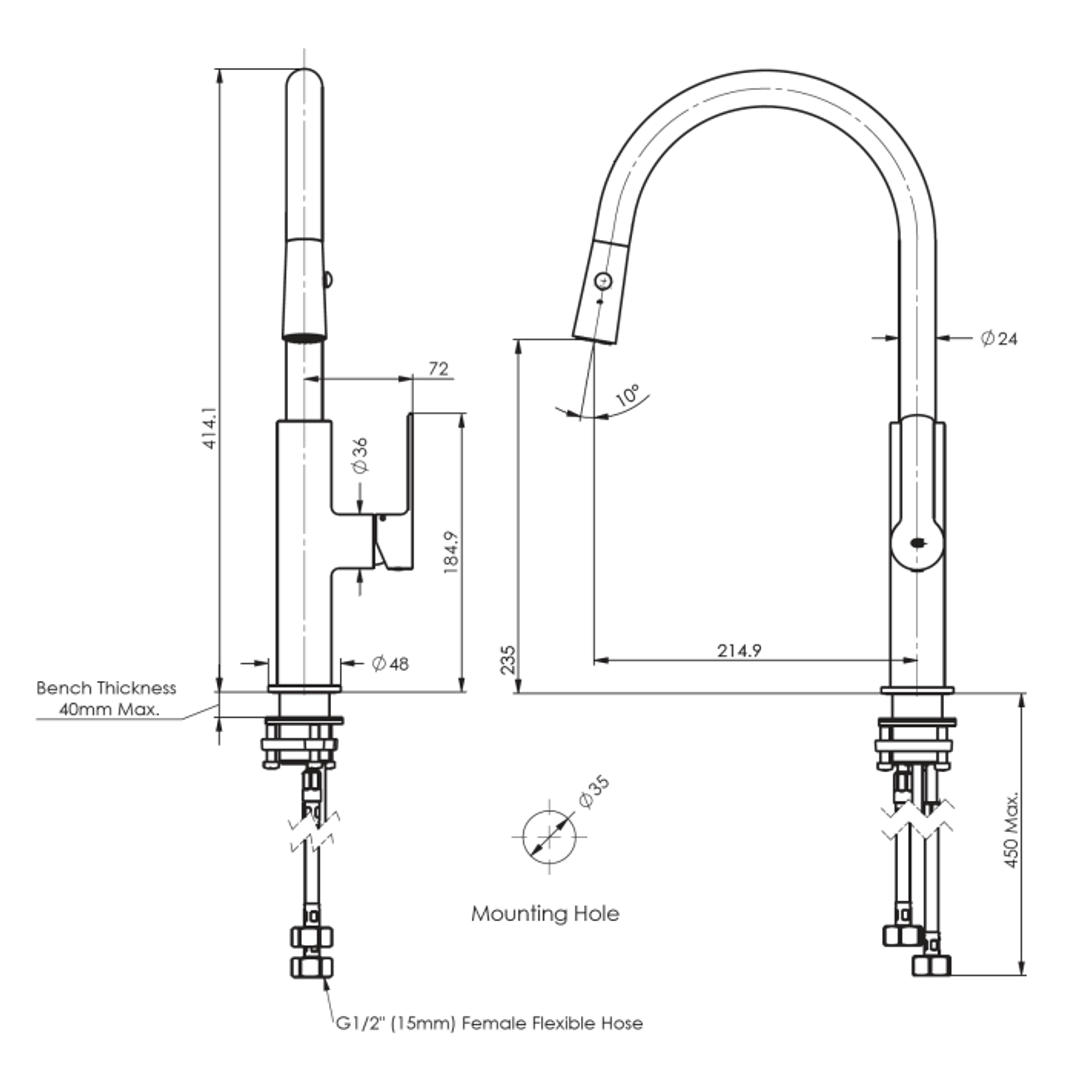 Greens Astro Ii Pull-Down Sink Mixer Pvd Brushed Bronze