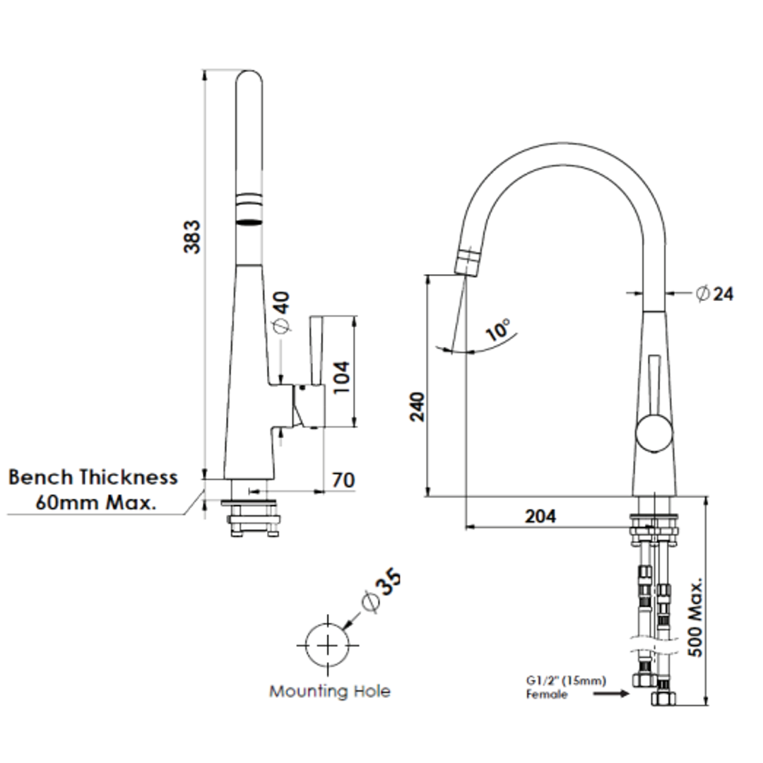 Greens Galiano Slimline Sink Mixer - Brushed Brass