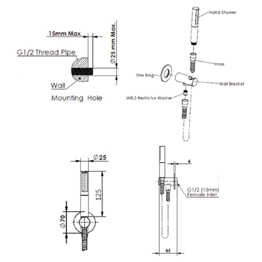 Greens Optima Plus Modular Pin Handshower Brushed Nickel