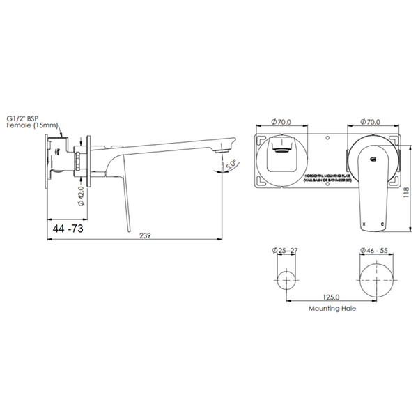 Greens Novi Wall Basin/Bath Mixer Pvd Brushed Nickel