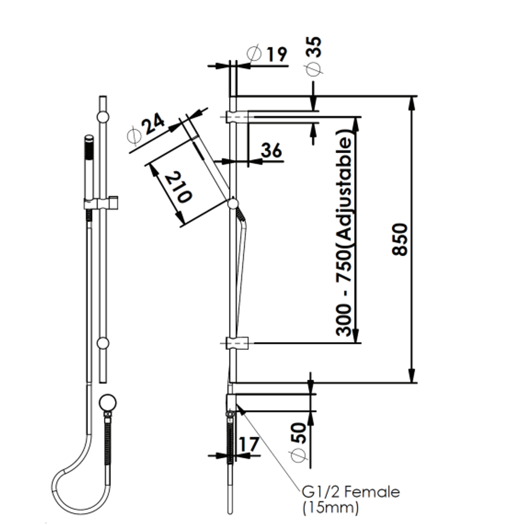 Greens Rocco Pin Rail Shower Chrome