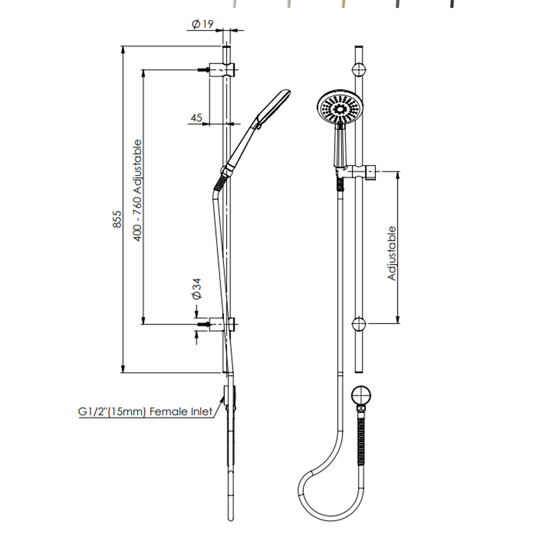 Greens Rocco Rail Shower Brushed Nickel