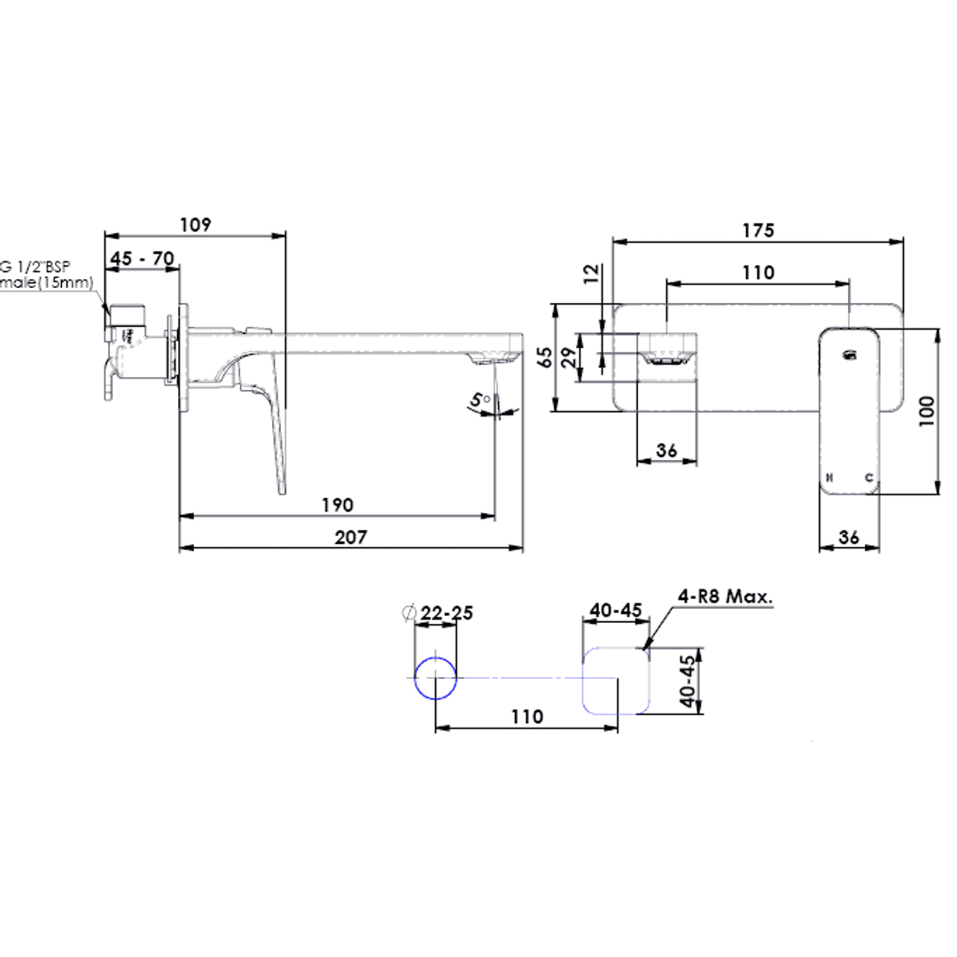 Greens Swept Wall Basin Mixer with Plate Fixed Spout Gunmetal