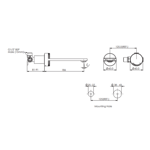Greens Venza Two Hole Wall Mounted Basin Mixer Pvd Brushed Nickel