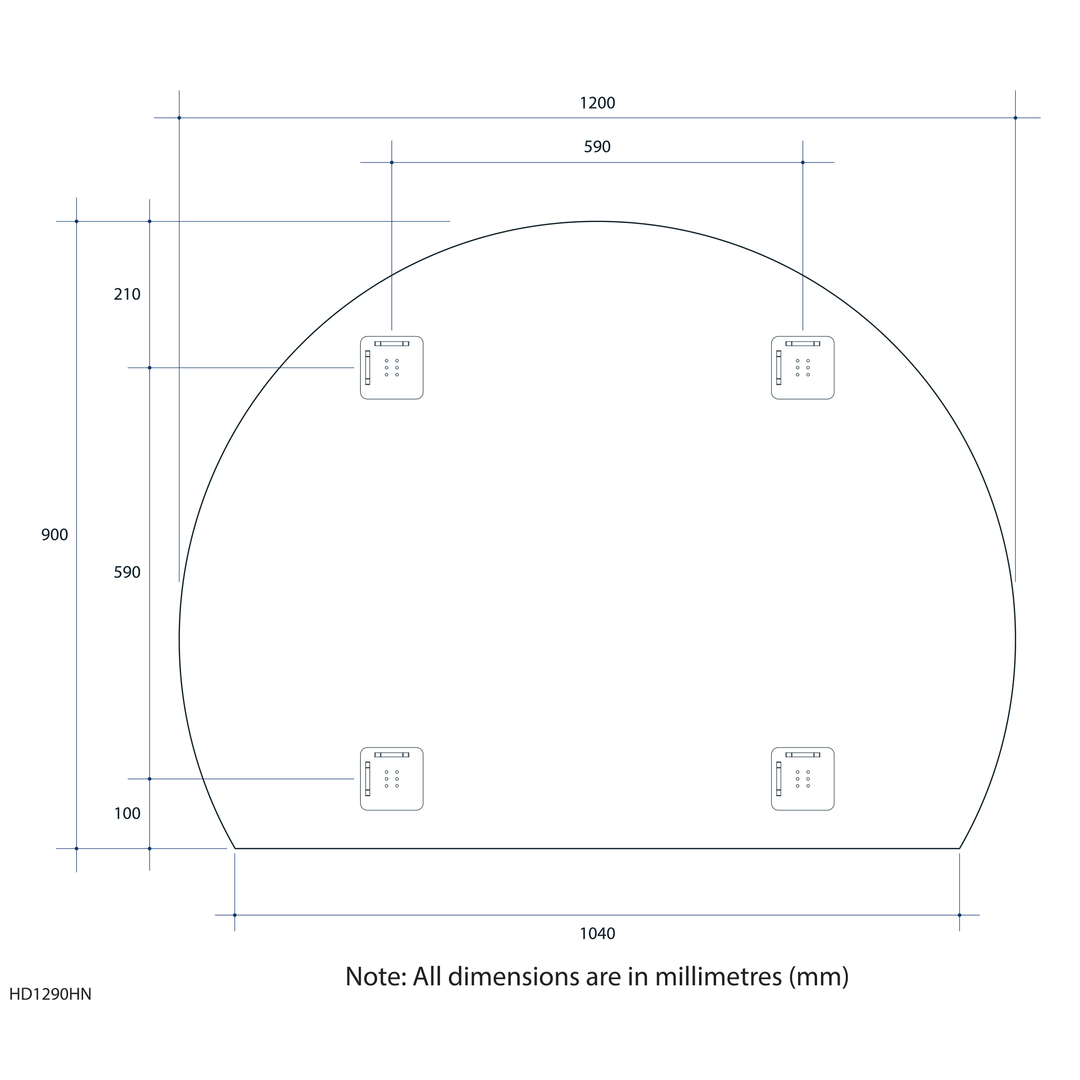 Thermogroup Hamilton D Shaped Polished Edge Mirror 1200x900mm - With Hangers