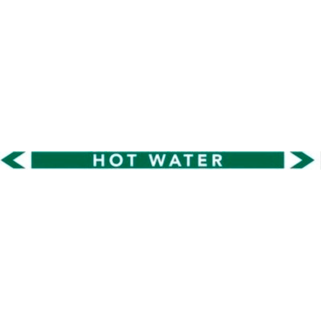 Pipe Marker Sticker (Med) Hot Water 10 Pack 400Mm X 27Mm