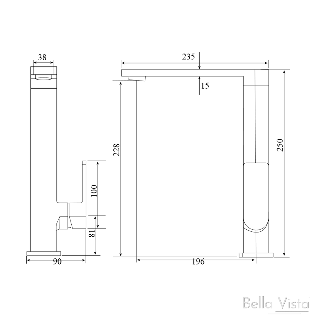 Bella Vista Ikon Flores Square Neck Sink Mixer Matte Black