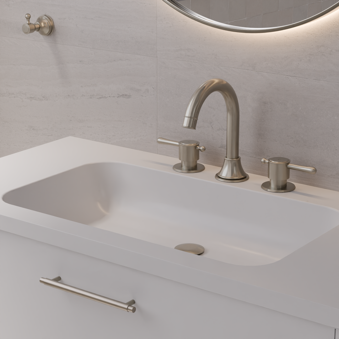 Meir Harrington Three Hole Basin Set With Lever Handle Brushed Nickel
