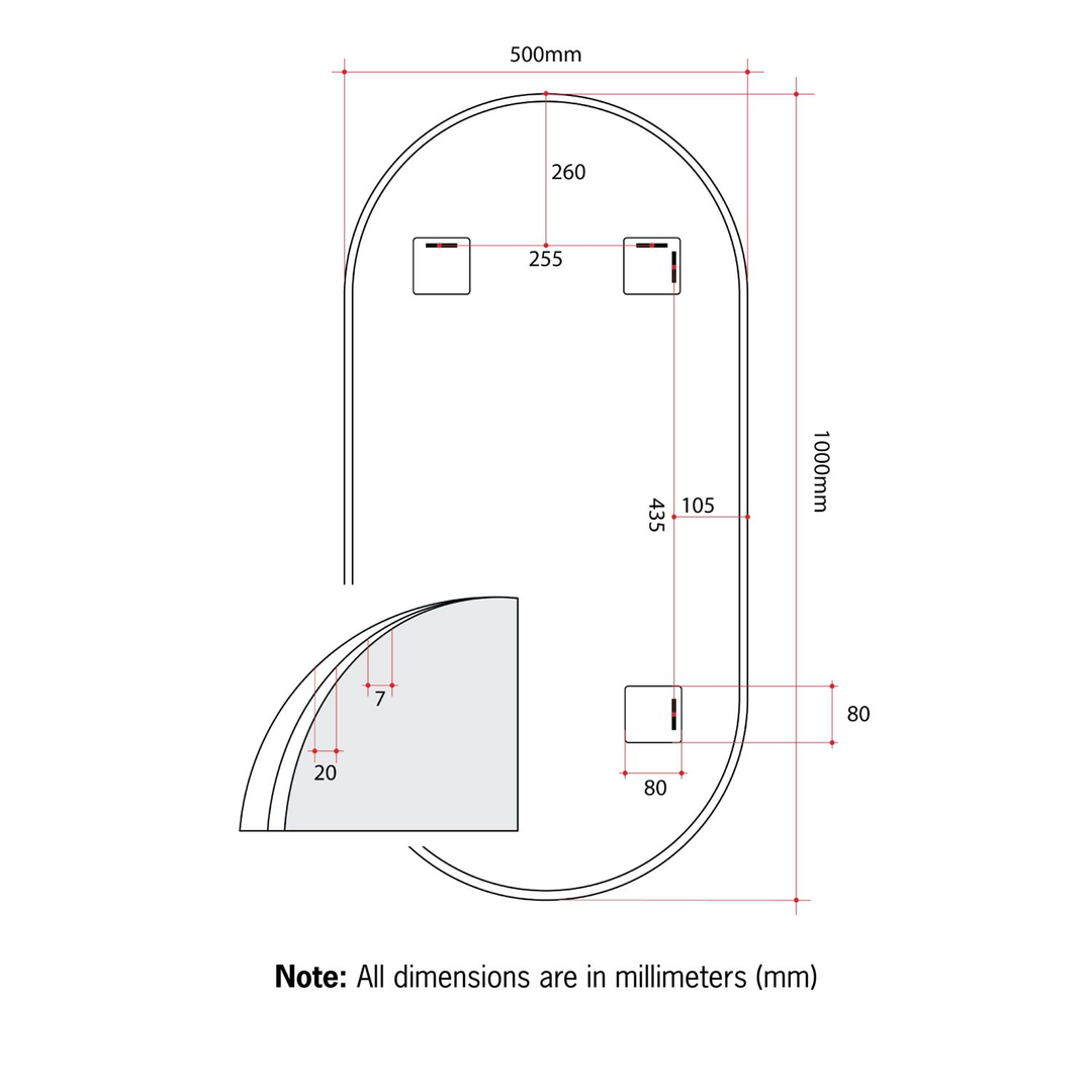 Thermogroup Havana Pill White Framed Mirror - 500X1000Mm