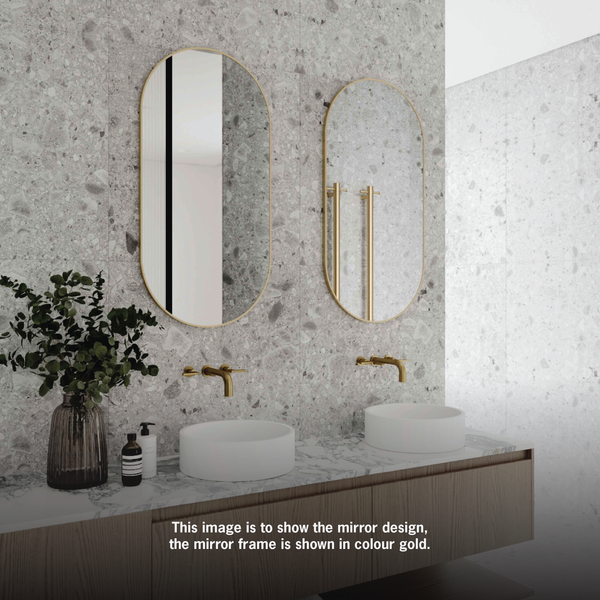 THERMOGROUP HAVANA PILL GOLD FRAMED MIRROR - 500X1000MM