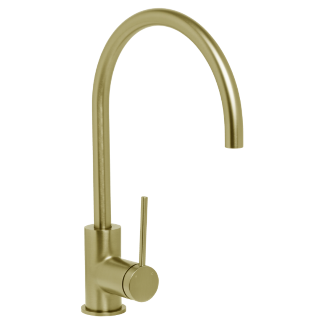Johnson Suisse  Venezia Gooseneck Sink Mixer Brushed Brass Lead Free