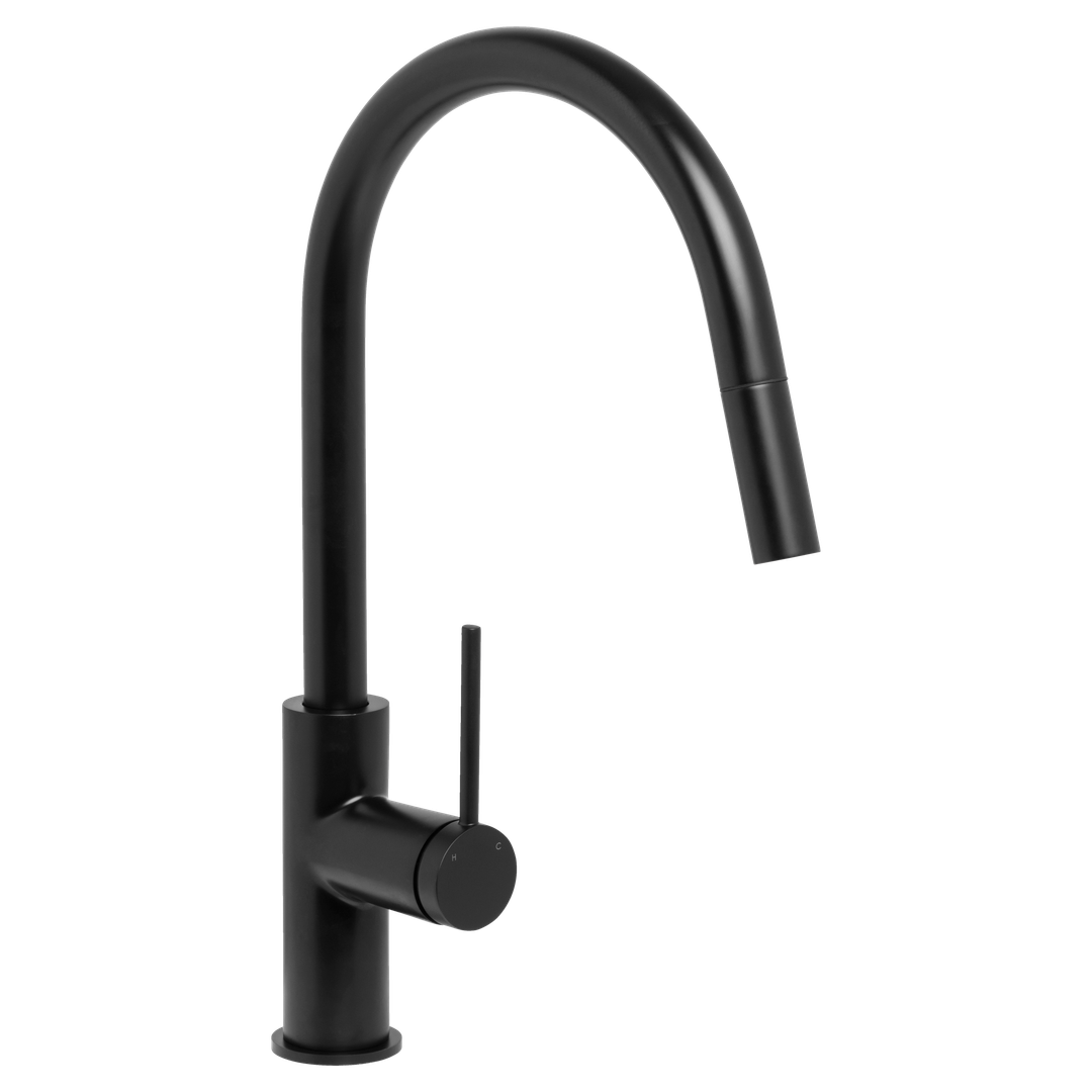 Johnson Suisse  Venezia Gooseneck Pull Out Sink Mixer Matte Black Lead Free