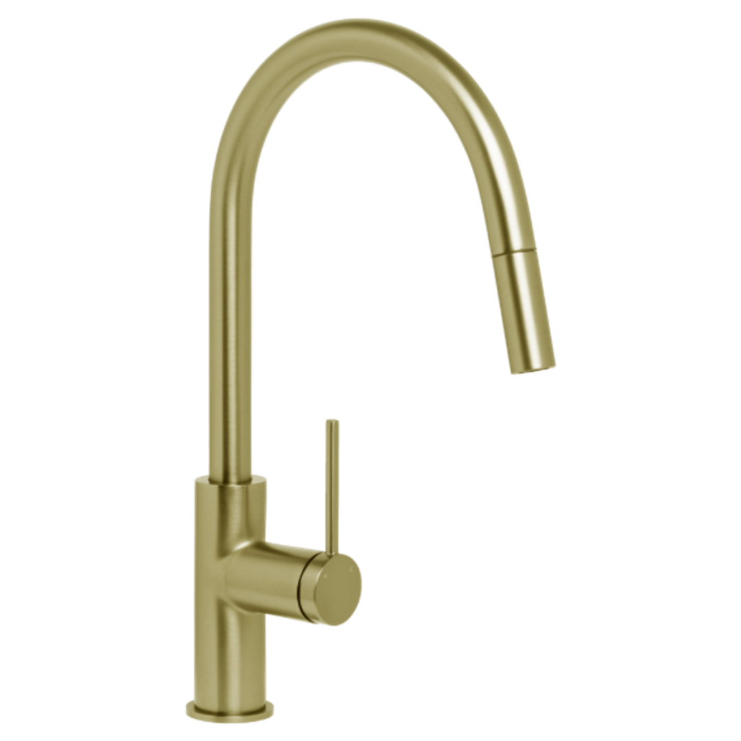 Johnson Suisse  Venezia Gooseneck Pull Out Sink Mixer Brushed Brass Lead Free