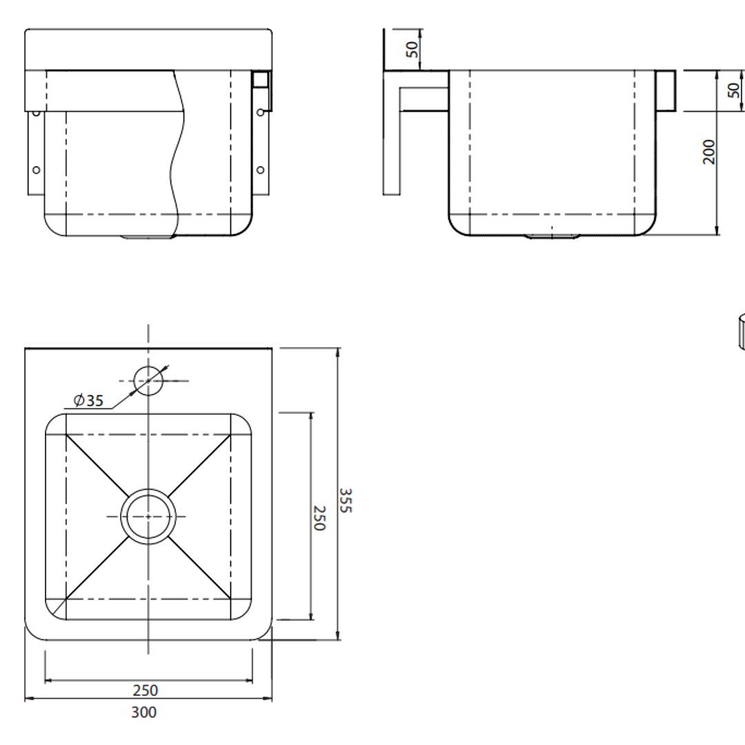 Interchange Uptown Wall Basin Slimline S/S 1 Tap Hole 300 X 355 X 200 Ss300Wb