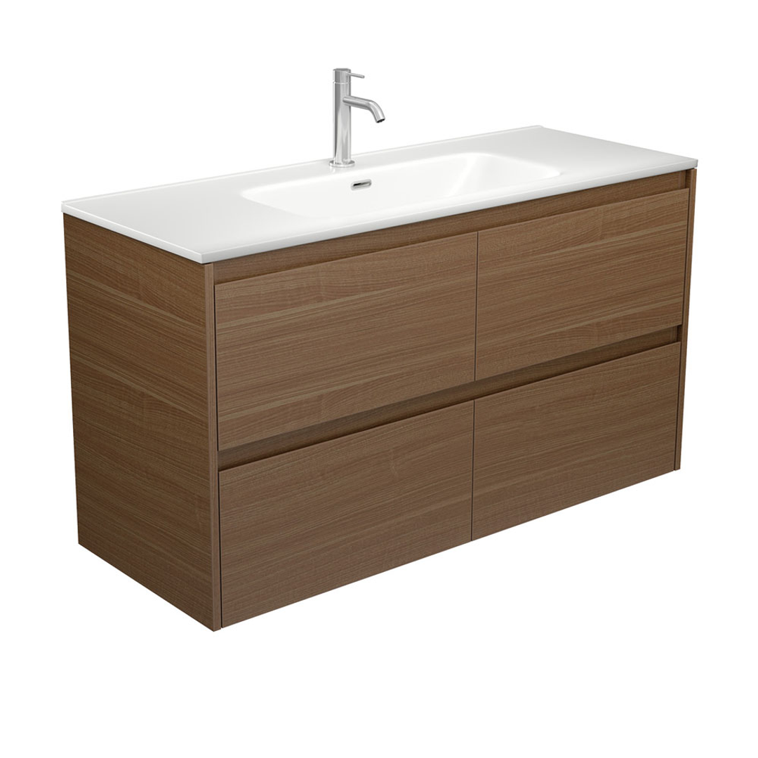 Fienza Joli Matte White Amato 1200 Walnut Vanity Wall Hung 1Th