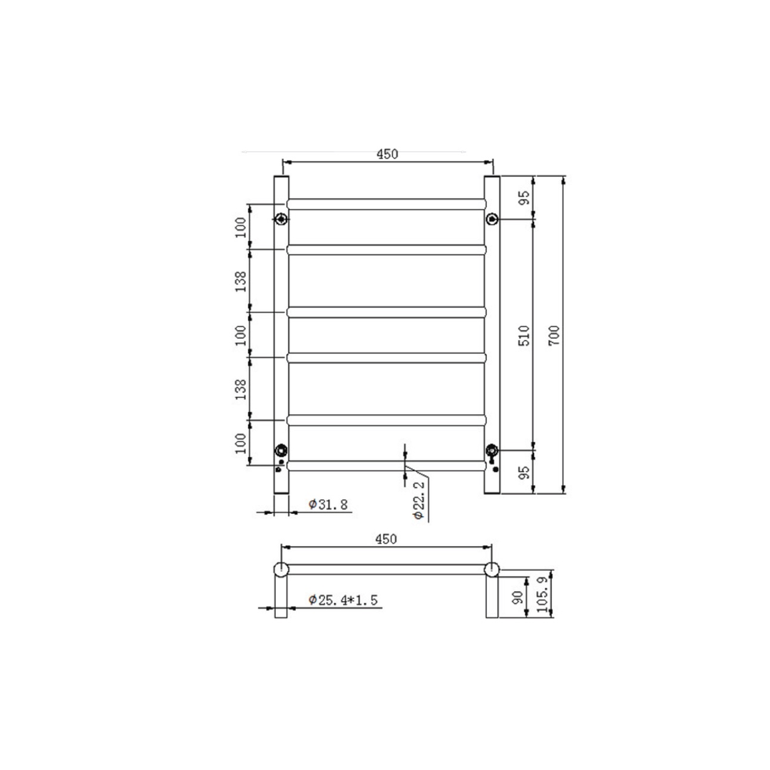 Linsol Allegra 6 Bar Heated Towel Rail - Matte Black