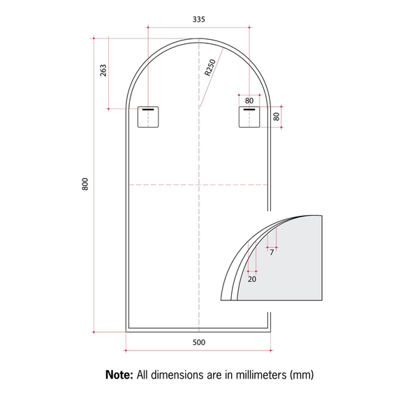 Thermogroup Juno Arch White Framed Mirror - 500X800Mm - Includes Mirror Demister