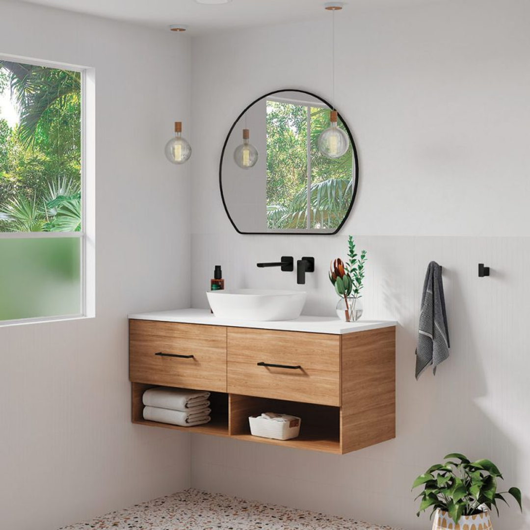 Fienza Kassi 1200 Sgl Wall Hung Vanity 2 Dr 2 Shelf Premium Benchtop Basin Not Included