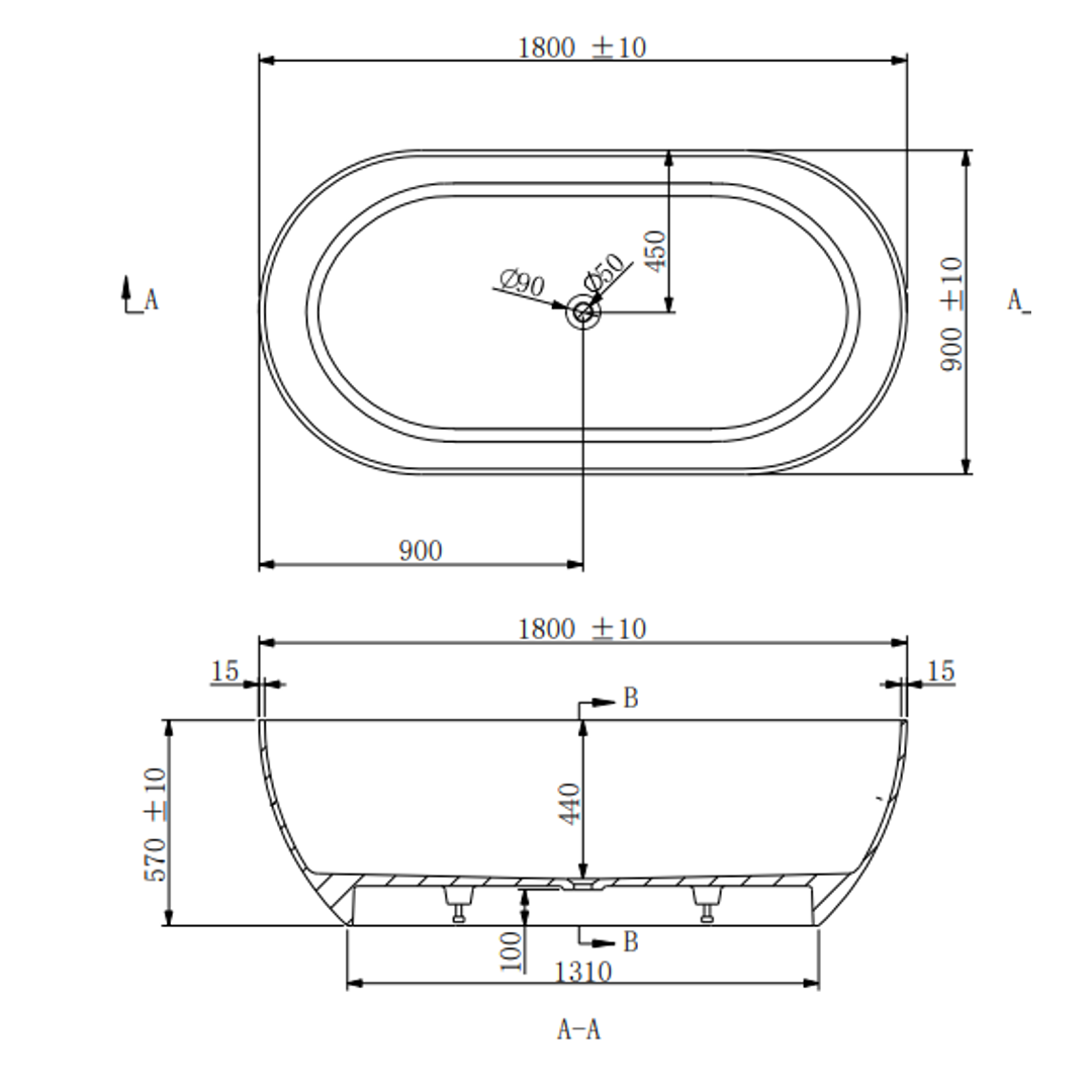 Kaskade Lucia Stone Bath  1800mm