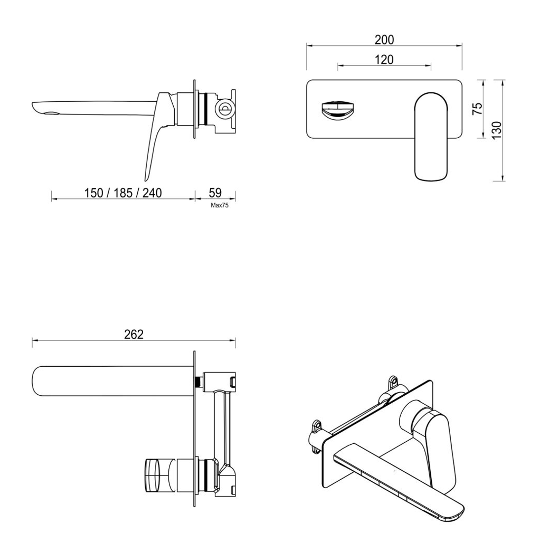 Bella Vista Kaza Wall Spout Combo 1P Trim Kit Only Brushed Nickel