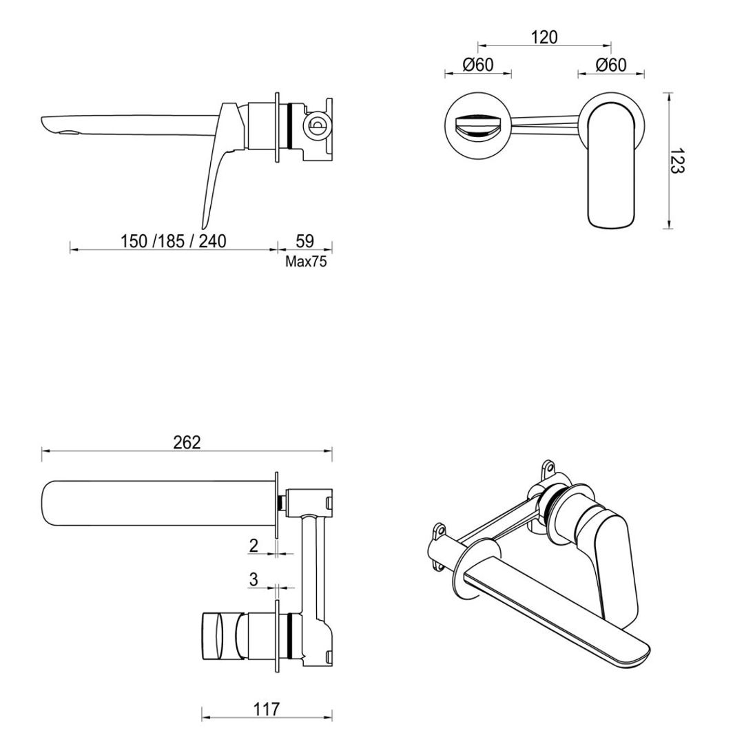 Bella Vista Kaza Wall Spout Combo Trim Kit Only Brushed Nickel