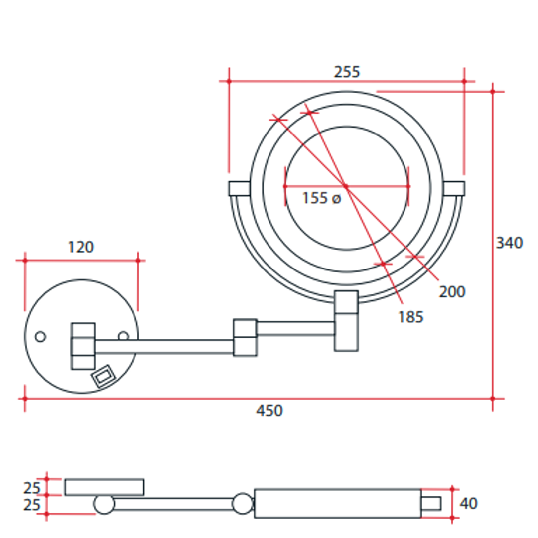 Thermogroup 1 & 8x Magnification Chrome Wall Mounted Shaving Mirror 200mm Diameter - Concealed Wiring test