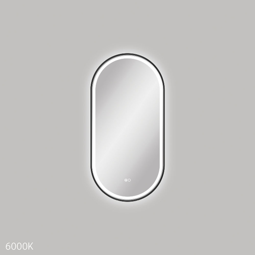 Fienza Empire Led Framed Pill Shaped Mirror C/W Dim Sensor & Demister 450X900 Matte Black