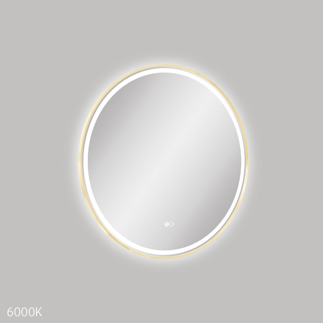 Fienza Reba Led Framed Round Mirror W/- Dimming Sensor & Demister 700Mm Diameter Urban Brass