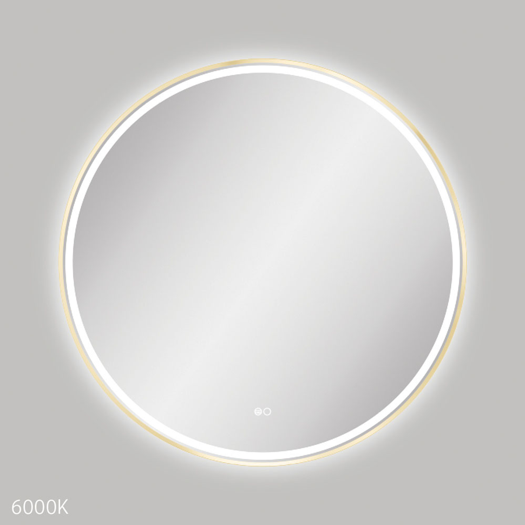Fienza Reba Led Framed Round Mirror W/ Dimming Sensor & Demister - 900Mm Diameter Urban Brass