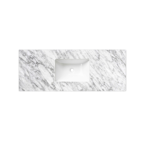 Otti Laguna Mk Ii 1200 Matte White Wall Hung Vanity With U/Mount Carrara Marble Top & Basin