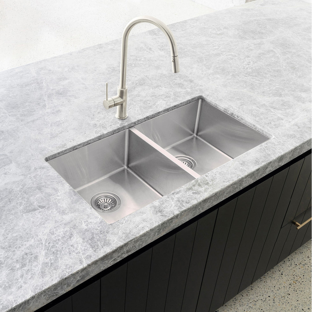 Meir Kitchen Sink Double Bowl 760mm X 440mm - Brushed Nickel