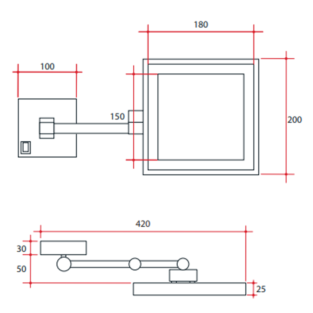 Thermogroup 3x Magnification Chrome Wall Mounted Shaving Mirror, 200x200mm with Exposed Wiring