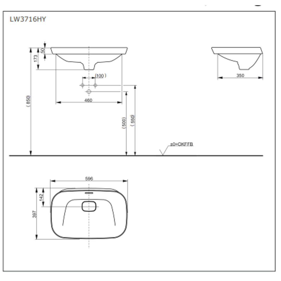 TOTO Neorest Self-Rimming Lavatory 596W X 397D X 173H LW3716HY#XW