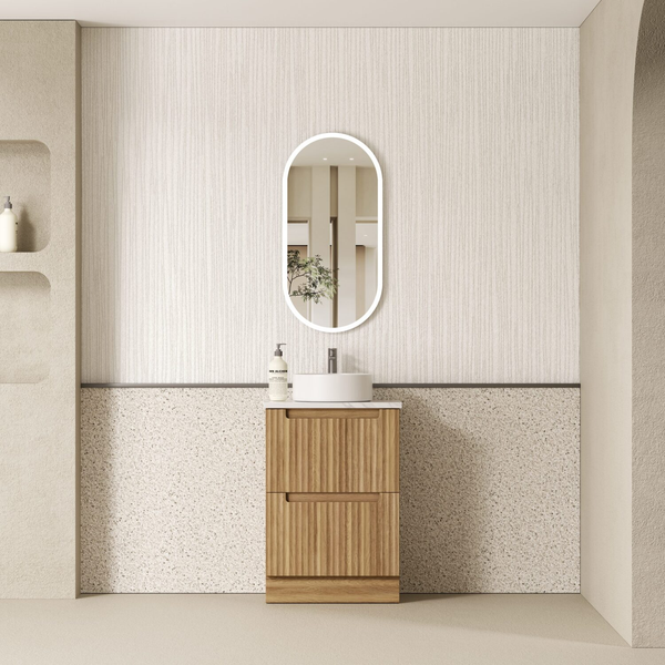 Aulic Lovina Floor Standing Harvest Oak Fluted Cabinet 600X460X420mm With Ceramic Top