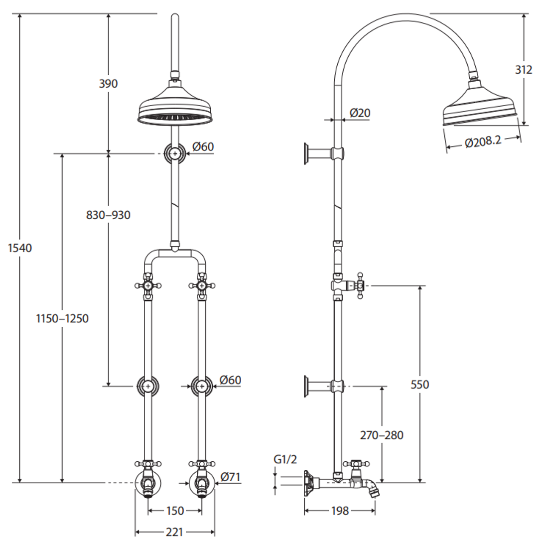 Fienza Lillian Exposed Rail Shower & Bath Set - Matte Black