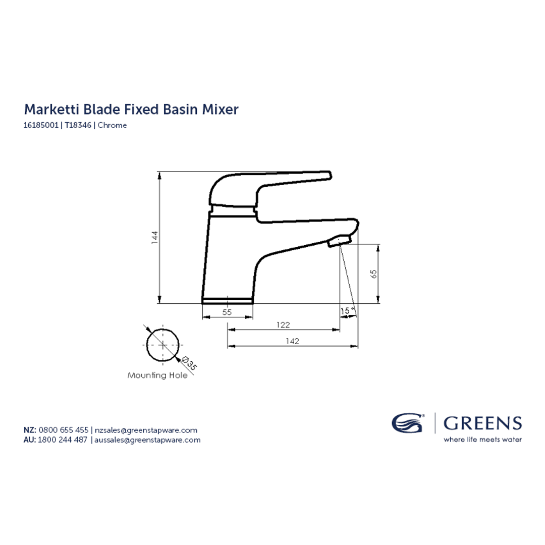 Greens Marketti Blade Basin Mixer (Fixed) Chrome
