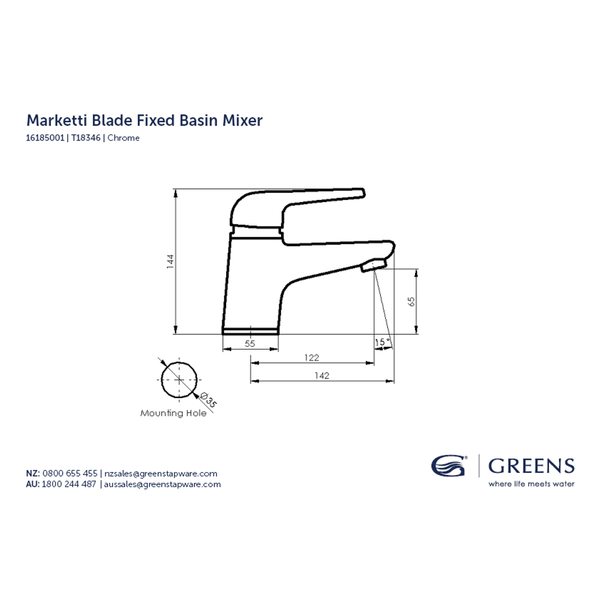 Greens Marketti Blade Basin Mixer (Fixed) Chrome